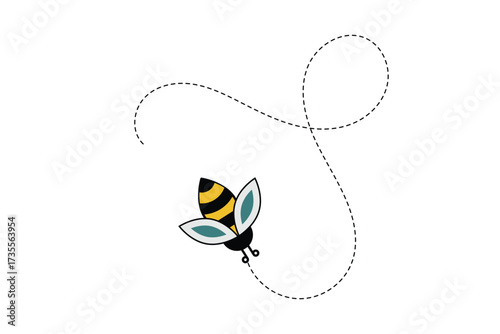 Bumble bee dash line, cute honey bee with dotted lines on white background, honey bee with dotted line vector  . eps 10