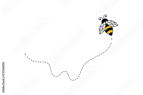 Bumble bee dash line, cute honey bee with dotted lines on white background, honey bee with dotted line vector  . eps 10