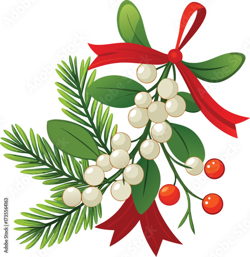 Christmas Mistletoe Bundles traditional arrangement with green leaves and berries