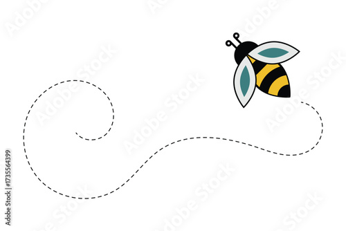 Bee character. Cute flying bees with dotted route. Bee cute flying icon. Happy smiling bees fly on a dotted route. eps 10 