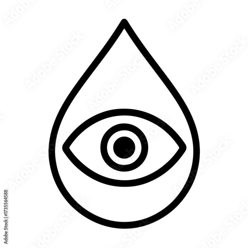 Black and White Outline Icon of Eye in Water Drop Shape
