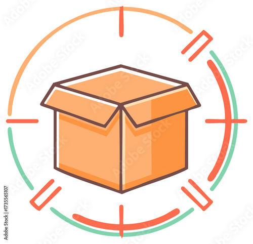 Delivery box icon with location mark showing shipping parcel location or tracking point for logistics services