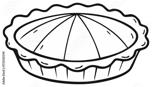 Black and white illustration of a pie with a scalloped crust