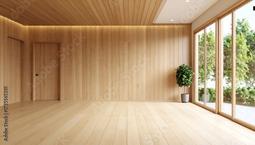 Wallpaper Mural Serene Minimalist Wooden Room Interior Design Torontodigital.ca