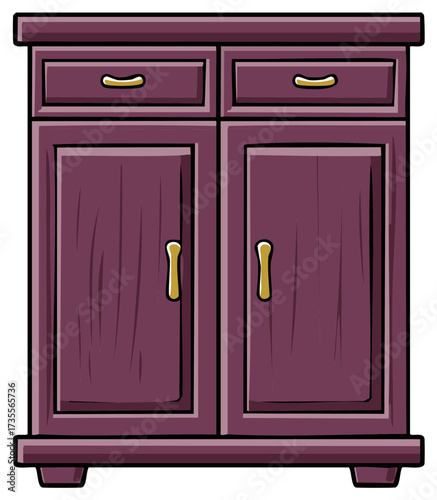 Illustration of a Purple Wooden Cabinet with Drawers and Doors for Storage