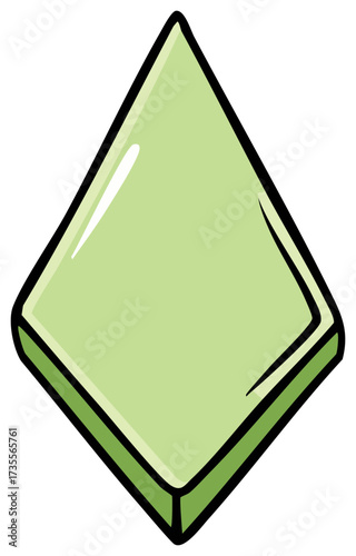 Cartoon Drawing of a Green Diamond Shape Object in Isometric View Isolated