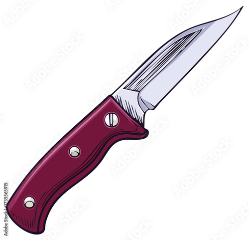 Pocket knife with a maroon handle and sharp steel blade