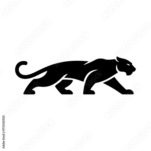 Illustration of a panther or cougar in a walking stance isolated on white background. Design element for emblem, sign, poster, badge. Vector illustration