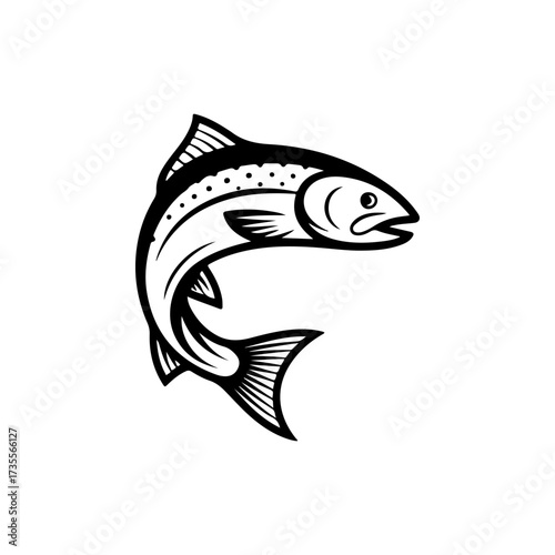 Illustration of a salmon isolated on white background. Design element for emblem, sign, poster, badge. Vector illustration