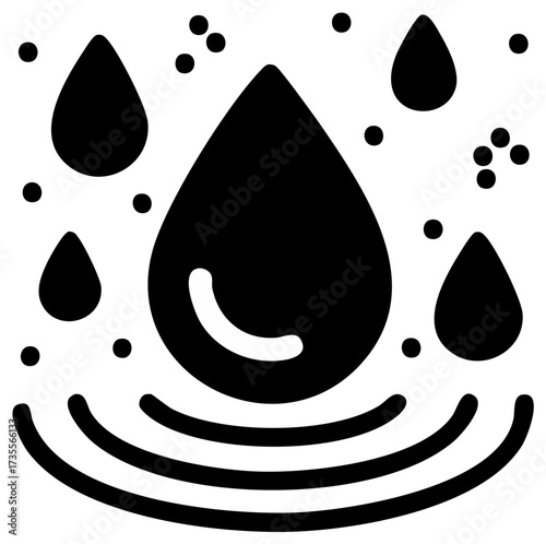 Simple liquid splash icon with falling water droplets and ripples