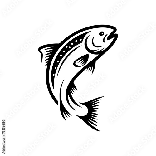 Illustration of a salmon isolated on white background. Design element for emblem, sign, poster, badge. Vector illustration