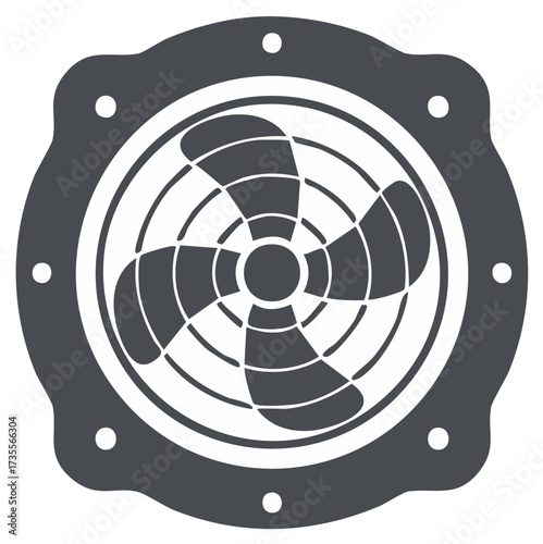 Ventilation fan with four blades and round frame Vector illustration Industrial air conditioning cooling equipment