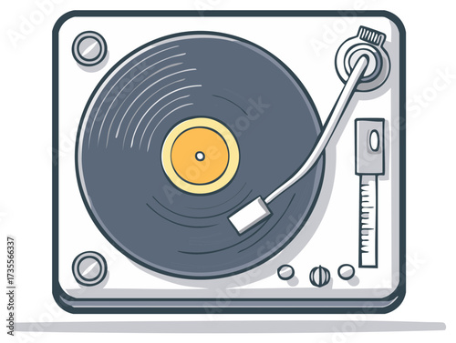 Retro Vinyl Record Player Turntable Illustration Playing Music with Stylus and Controls