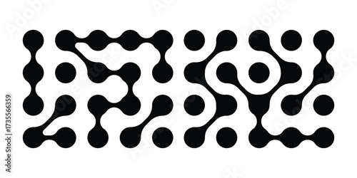 Diagonal metaball connected circles shape. Abstract nerve cell dots or computer nano net . Pattern of black metaballs isolated on white background. eps 10 