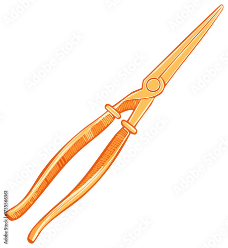 Vintage Gold Pliers: Long Nose Pliers with Delicate Grooves Detailed Tool Graphic
