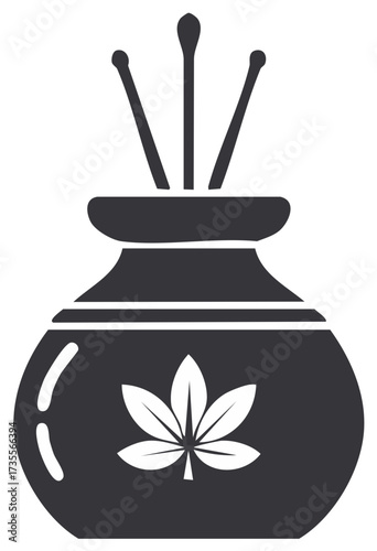 Aromatherapy vase with a cannabis leaf symbol and incense sticks vector icon
