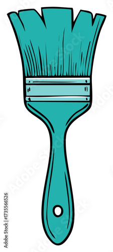 Creative turquoise paintbrush with black outline and a hole in the handle for hanging