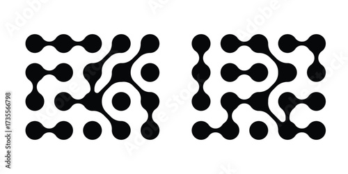 Connected dots icon. Circles pattern sign. Integration symbol. Abstract point movement. Connected round blobs. Transition metaballs. Vector illustration 