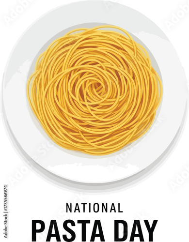 Celebrate national pasta day with a delicious swirl of spaghetti on a white plate overhead view vector