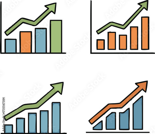 Rising bar graphs show positive growth and success in business presentations, representing financial progress and market improvement with optimistic outlook.