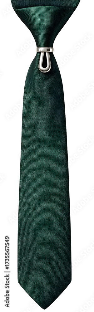 Fototapeta premium Green necktie isolated on transparent background, formal businesswear accessory for office, corporate, wedding and professional style