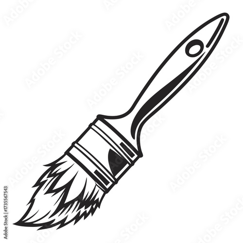 Stylized black and white graphic of a paint brush with flowing bristles on a white background