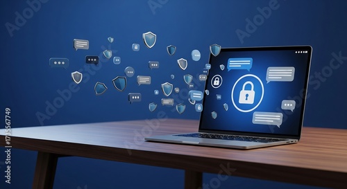 Digital communication concept: A mobile phone and laptop on a table, with a smartphone lying on the computer keyboard, symbolizing business and online technology