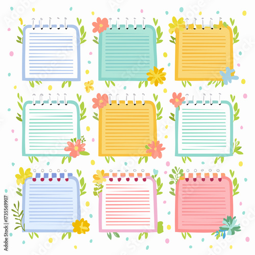 Memo frame note paper line cute planner sheet set. Notebook paper note frame for task list page, to do list sticker sheet.
