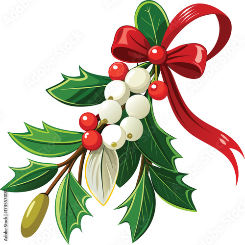 Christmas Mistletoe Bundles natural cluster with green leaves and golden berries