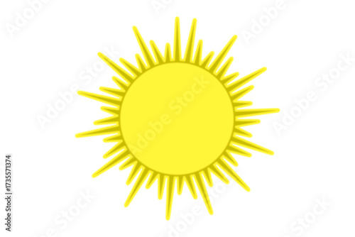 Bright yellow sun with sharp rays shining brightly isolated on transparent background