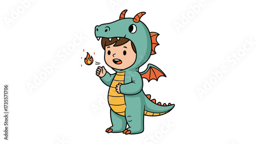 Little Dragon's Magic Show: A charming illustration of a child dressed in a whimsical dragon costume, bringing a spark of fire to life, creating a delightful scene filled with fantasy and imagination.