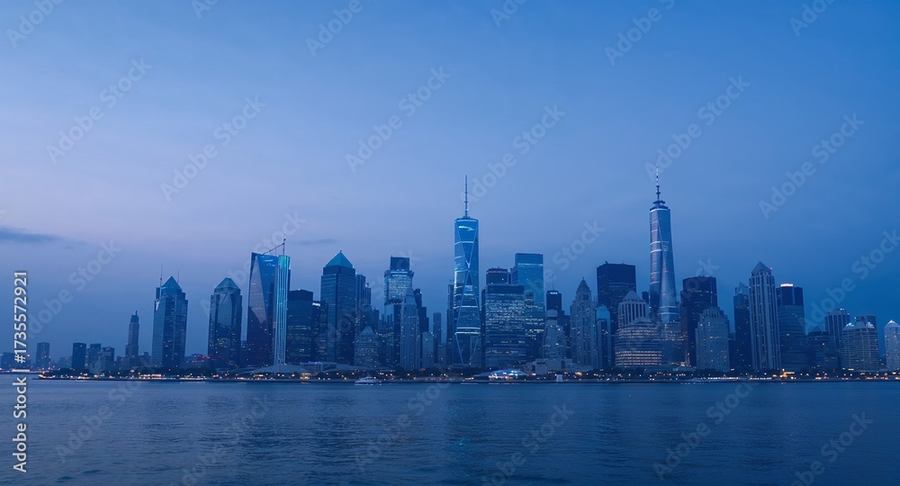 Fototapeta premium Blue dusk skyline with spacious gradient sky