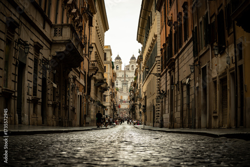 Photography Perspective of Spanish Steps and Trinità dei Monti Church from Via dei Condotti