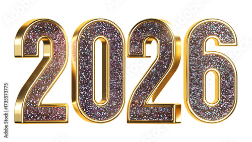 A 3D golden metal number set with diamonds celebrates the new year and Christmas holiday 2026