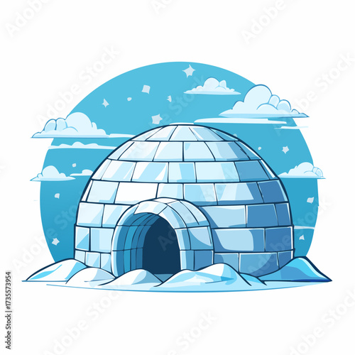 Snow igloo structure in winter landscape