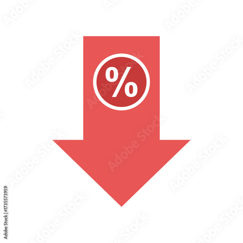 Percentage with down arrow red Icon.