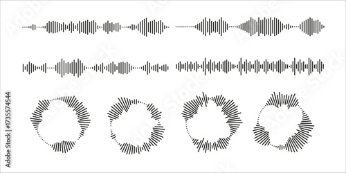 set of circular ripple icons concentric circles with broken vector illustration