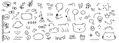  set of cute pen line doodle element vector hand drawn vector illustration