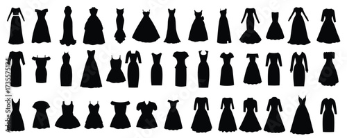 set of evening and cocktail dresses collection woman vector illustration