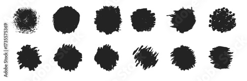 Set of grunge paint circles in rough ink style vector
