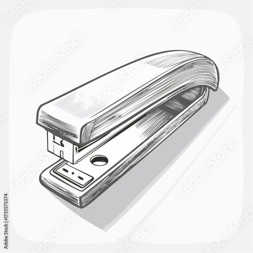 Detailed sketch of a stapler, an essential office tool for fastening papers, rendered in black and white.