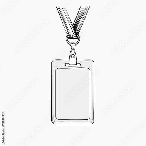 A detailed illustration of a clear plastic ID badge holder with a lanyard attached.