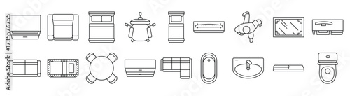 floor plan interior furniture icons set vector 