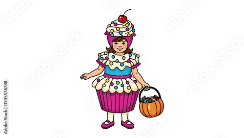 Cupcake Costume Delight: Capturing a cheerful child, costumed as a whimsical cupcake, beaming with infectious joy and showcasing the magic of imagination.