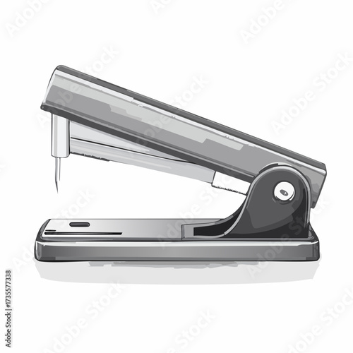 Illustration of a gray stapler on a white background.