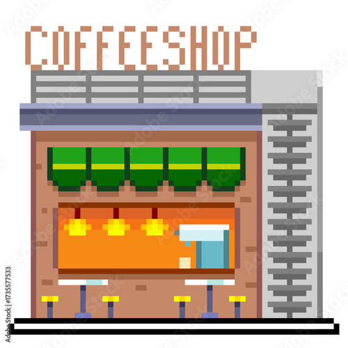 Pixel art coffee shop Full color