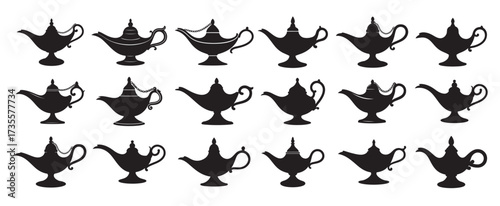 genie lamp silhouette white background vector illustration