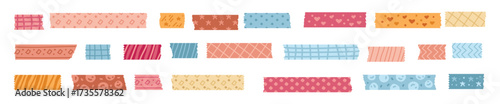 set of bright patterned washi tape strips and pieces of duct