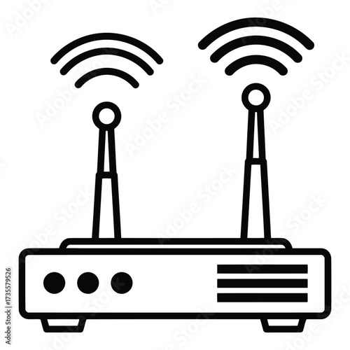 Vector art of wireless router with two antennas emitting wifi signals
