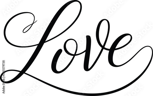 Elegant Black Calligraphy Word Love on White Background script lettering